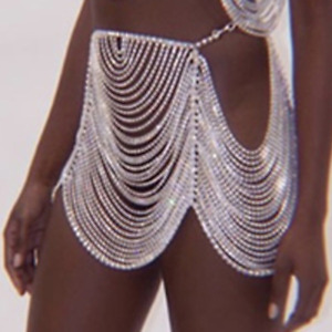 Luxury Body Chain Rhinestone Short Skirt Mini Hip Jewelry Crystal Chain Rave