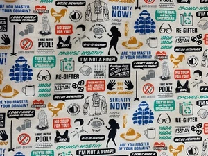 Seinfeld Tv show Noteworthy Moments fabric - White - 100 % Cotton - BTY - Picture 1 of 4