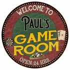 Paul's Game Room Round Metal Sign Bar Kitchen Red Wall Décor 100140032102