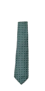 Lands’ End Mens Necktie Green Blue Tan Checkered 100% Silk EX - Picture 1 of 2
