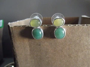 1 Pair Old .75"in Yellow and Green Oval Shape Stud Earrings - Picture 1 of 7