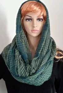 Bufanda de bucle infinito diseño eco verde azulado a cuadros accesorio de moda - Imagen 1 de 3