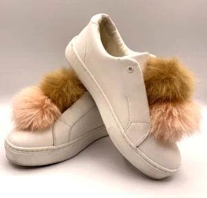 Sam Edelman Women’s Leya FF White Leather Pom Pom Pink/Biege Sneaker Size 8 - Picture 1 of 8