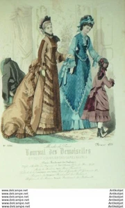 Mode Journal de Demoiselles 1875 # 3986 (Tarot) Gravure originale aquarellee - Picture 1 of 1