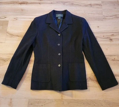 Chaqueta Blazer Ralph Lauren Negra Lana Mezcla Angora Abotonada Mujer’s Talla 12 Foto 1 de 4
