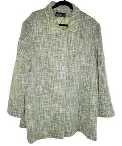 Dialogue Women’s 24W Lime Green Tweed Button Front Jacket Coat Linen Blend Lined - Picture 1 of 8
