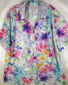 Alfred Dunner-Womens Hawaiian Button-Up Shirt-Plus Size 3X-Floral-Short Sleeve - Picture 1 of 8