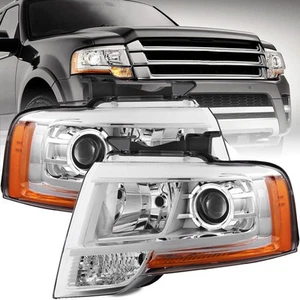 Projector Chrome Headlights w/ Bulbs For 2015-2017 Ford Expedition Left or Right - Picture 1 of 14