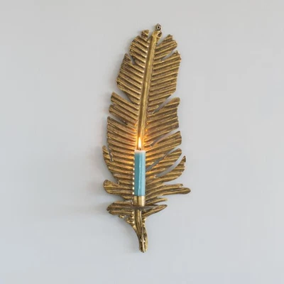 Golden Feather Wall Sconce Candle Holder, Wall Mounted Candlestick, Lighting  - Image 1 of 3