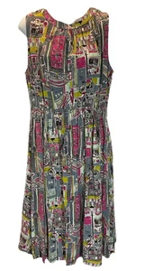 BODEN  Fit Flare Belted Dress Sleeveless Sz 10R Street scene bicycle novelty - Picture 1 of 9