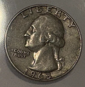 1963-D WASHINGTON QUARTER, 90% SILVER , VF - Picture 1 of 4