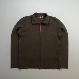 Prada Mens Wool Knit Zip Jacket Brown Mid Length Stand Up Collar Size XS - Picture 1 of 9
