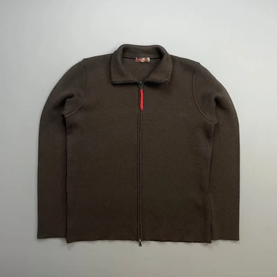 Prada Mens Wool Knit Zip Jacket Brown Mid Length Stand Up Collar Size XS - Image 1 of 4