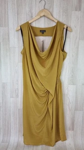 Warehouse 100% Silk Ocre Gold Mustard Yellow Cowl Neck Drape Dress Size 16 - Bild 1 von 8