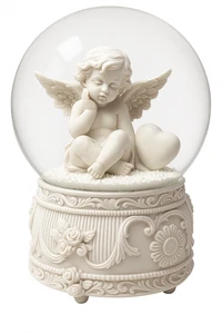 Engel Schneekugel 100 mm LED Musikkuppel - weiße Engel Figur mit Herz - Bild 1 von 4