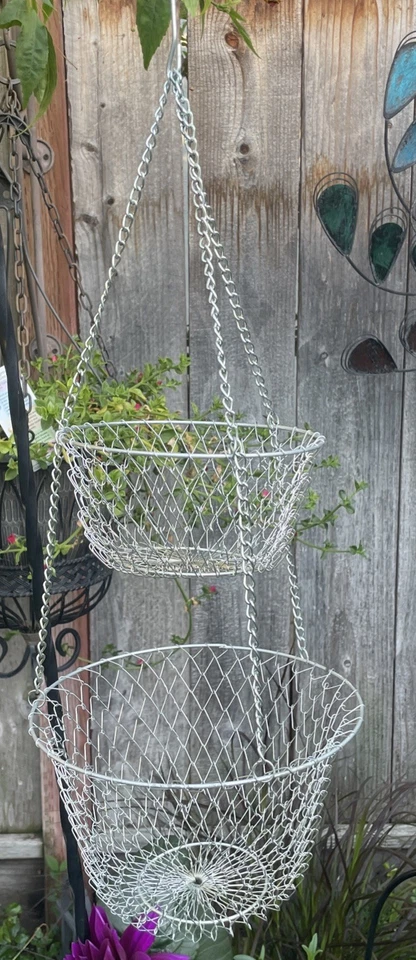 Cesta de almacenamiento colgante de pared cesta de frutas dos niveles percha para plantas para cocina, etc. Foto 1 de 4