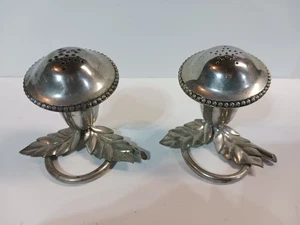 Vintage Sterling Silber Teller Salz und Pfefferstreuer Blume und Blatt Design - Bild 1 von 6