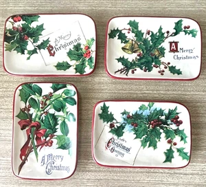 Williams-Sonoma Vintage Christmas Postcard Dessert Plates Set of 4 7in x 4.75in - Picture 1 of 10