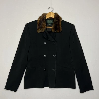 Vintage  Lauren Ralph Lauren Black Wool Blazer Women's Brown Faux Fur Size 10 - Image 1 of 4