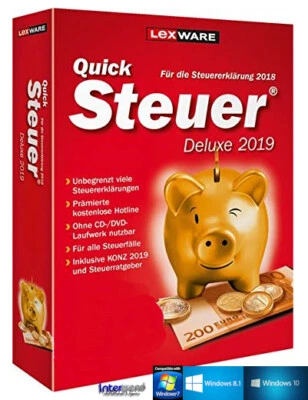 Lexware QuickSteuer Deluxe 2019 Vollversion + Konz Steuerjahr 2018 Download NEU - Bild 1 von 2