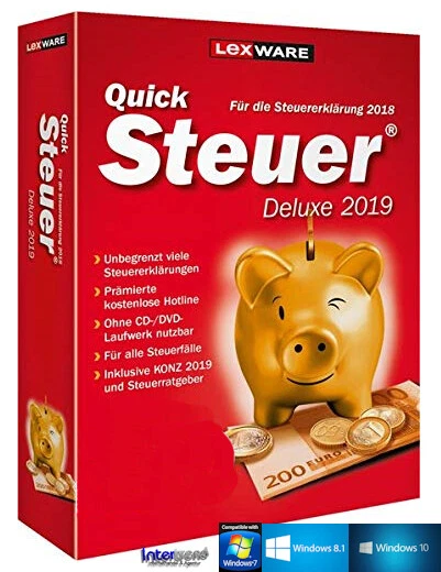 Lexware QuickSteuer Deluxe 2019 Vollversion + Konz Steuerjahr 2018 Download NEU - Bild 1 von 2