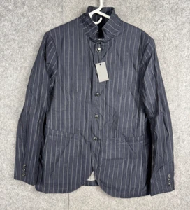 Abrigo Chaqueta John Varvatos Para Hombre 50 Azul Pin Rayas Abotonado Cuello Mandarín Nuevo con Etiquetas - Imagen 1 de 16