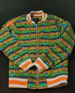 Decibel Plaid Men’s Jacket Small Orange Green Preowned - Picture 1 of 12
