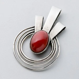 Silver Pendant Necklace 835 Red Stone 7.6g - Picture 1 of 8