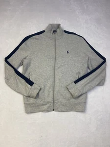 Polo Ralph Lauren Men’s Size Medium Gray W/ Blue Stripes Track Jacket Sweatshirt - Picture 1 of 9