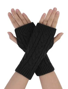 Unique Bargains One Pair Knitted Ribbed Thumb Hole Design Warm Gloves for Unisex - Picture 1 of 6