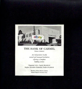 DIE BANK VON KARMEL, KALIFORNIEN 1947 OZEAN AVE SEIT 1923 N. Chr. - Bild 1 von 1