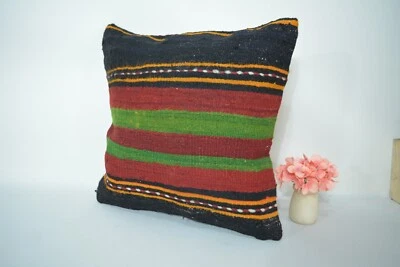 Traditional Multicolor Hand Knotted Kilim Pillow, 16x16in, Antique Retro Pillow, - Image 1 of 4