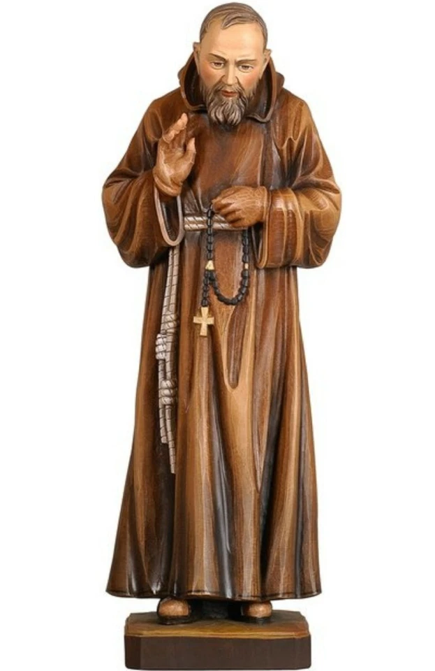 STATUA DI SAN PADRE PIO CM 30 IN LEGNO DELLA VALGARDENA DECORATO A MANO - Immagine 1 di 1