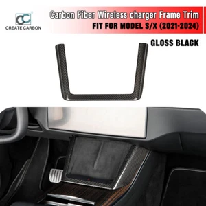 1pcs Dry Carbon Fiber Wireless Charger Frame Trim Fit For Tesla Model X Model S - Bild 1 von 7