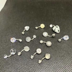 12 Piece Assorted Color Navel Crystal Stone Belly Button Rings #1042 - Picture 1 of 4