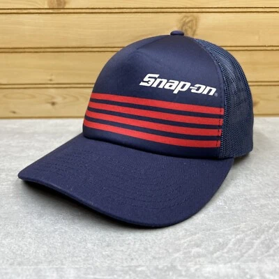 Gorra de camionero a presión gorra de pelota SNAPBACK malla azul espuma trasera corona delantera rayas rojas Foto 1 de 4