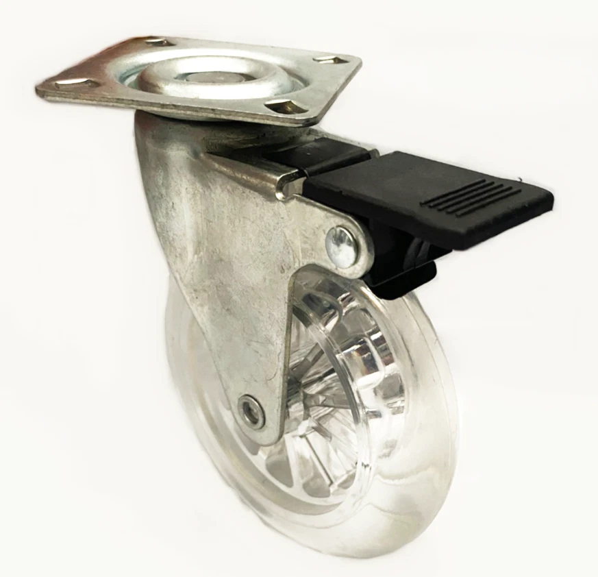 RUOTA RUOTE ROTELLA CARRELLO GIREVOLE CARRELLI TRASPARENTE CON FRENO 2″ 50 mm - Immagine 1 di 1