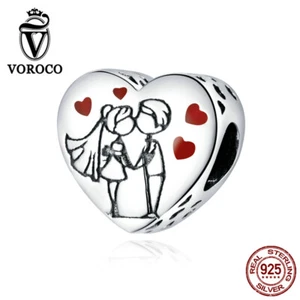 Voroco 100% Sterling silver DIY Red Charm Sweet wedding Fit European Bracelet - Picture 1 of 12