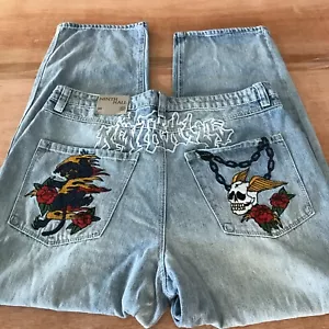 Ninth Hall Ambush Jeans Men 36x31 Blue Skulls Baggy Skater Embroidered Y2K NWT - Picture 1 of 14