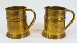 Pair Of Vintage Brass Mugs Steins Tankards Unpolished Barware - Picture 1 of 6