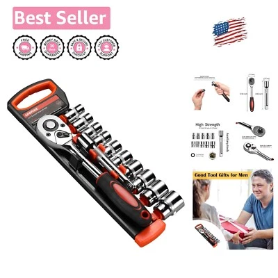 12pcs Chrome Plated Ratchet Socket Set with Quick Release Handle & Extension Bar - Image 1 of 4