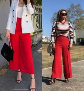 ZARA HIGH WAIST CULOTTE ROT SCHICK RED CROPPED PANTS TROUSERS 2561/778 - Picture 1 of 7