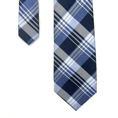 Corbata de hombre Countess Mara azul blanco a cuadros 3”x 58” 100 % seda  Foto 1 de 4