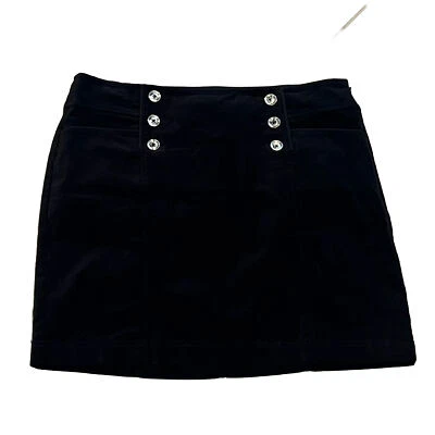 Minifalda de pana negra WHBM tiro alto botón acento elástico talla 8 estilo Y2K Foto 1 de 4