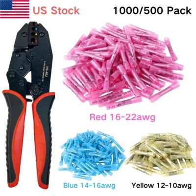 1000Pcs Waterproof Heat Shrink Butt Connectors Blue 14-16AWG Wire Seal Terminals - Image 1 of 4