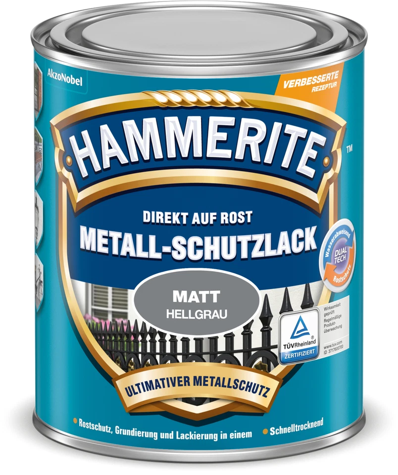 Hammerite Metallschutz-Lack - Matt Hellgrau, 750 ml (5134936)