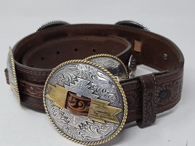 Винтажный коричневый кожаный ремень Justin Western Navajo Creek C21105 США размер 30 - Изображение 1 из 4