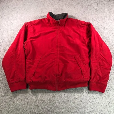 Vintage J.Crew Jacket Men M Red Faded Oarsman Nylon Fleece lined Bomber USA Made - Image 1 of 4