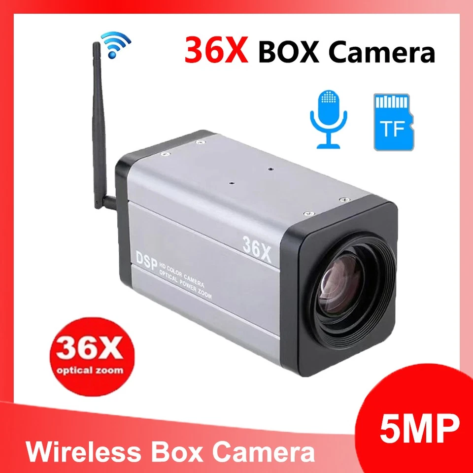 5MP Wifi 36XOptical Zoom Auto Focus Wireless CCTV IP Box Camera Audio Output Lot - Image 1 of 4