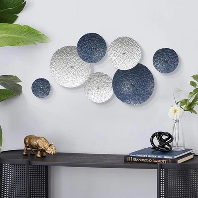Silver and Blue Wall Decor for Living Room, 7PCS Metal Wall Hanging Sculpture... - Image 1 of 4